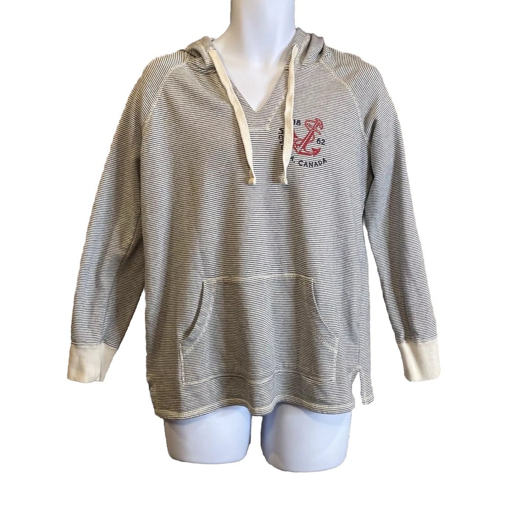 Tall Ships Trading Company Womens L Gray Striped Hoodie Victoria Canada Anchor